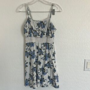 Floral Blue White Dress women’s large Derek‎ heart spring casual sleeveless mini